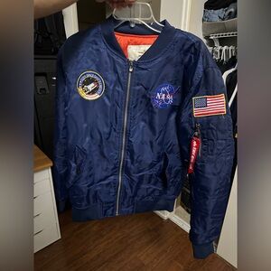 NASA Blue Bomber Jacket with Patches medium